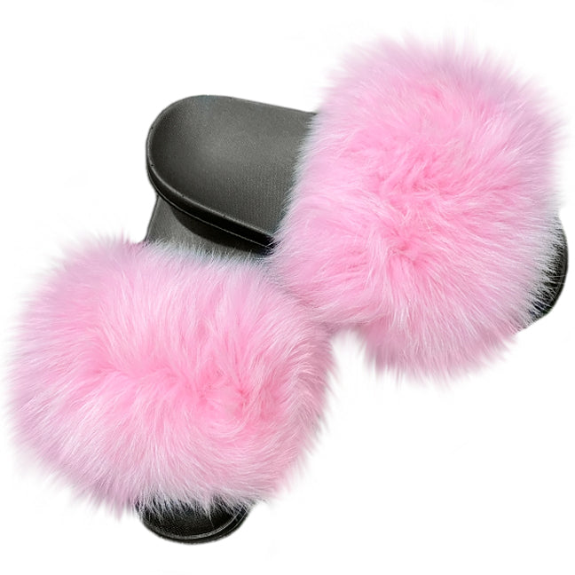 Pink POOF Fur Slides