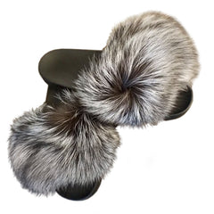 Grey POOF Fur Slides - RSVP Style