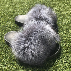 Grey POOF Fur Slides - RSVP Style