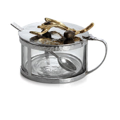 Olive Branch Gold Condiment Container with Spoon - RSVP Style