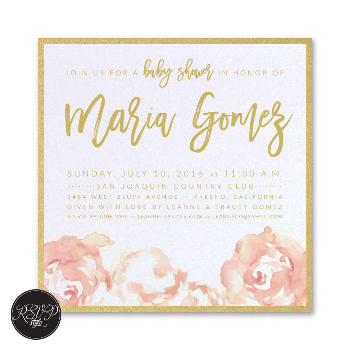 Painted Peony Baby Shower Invitation - RSVP Style