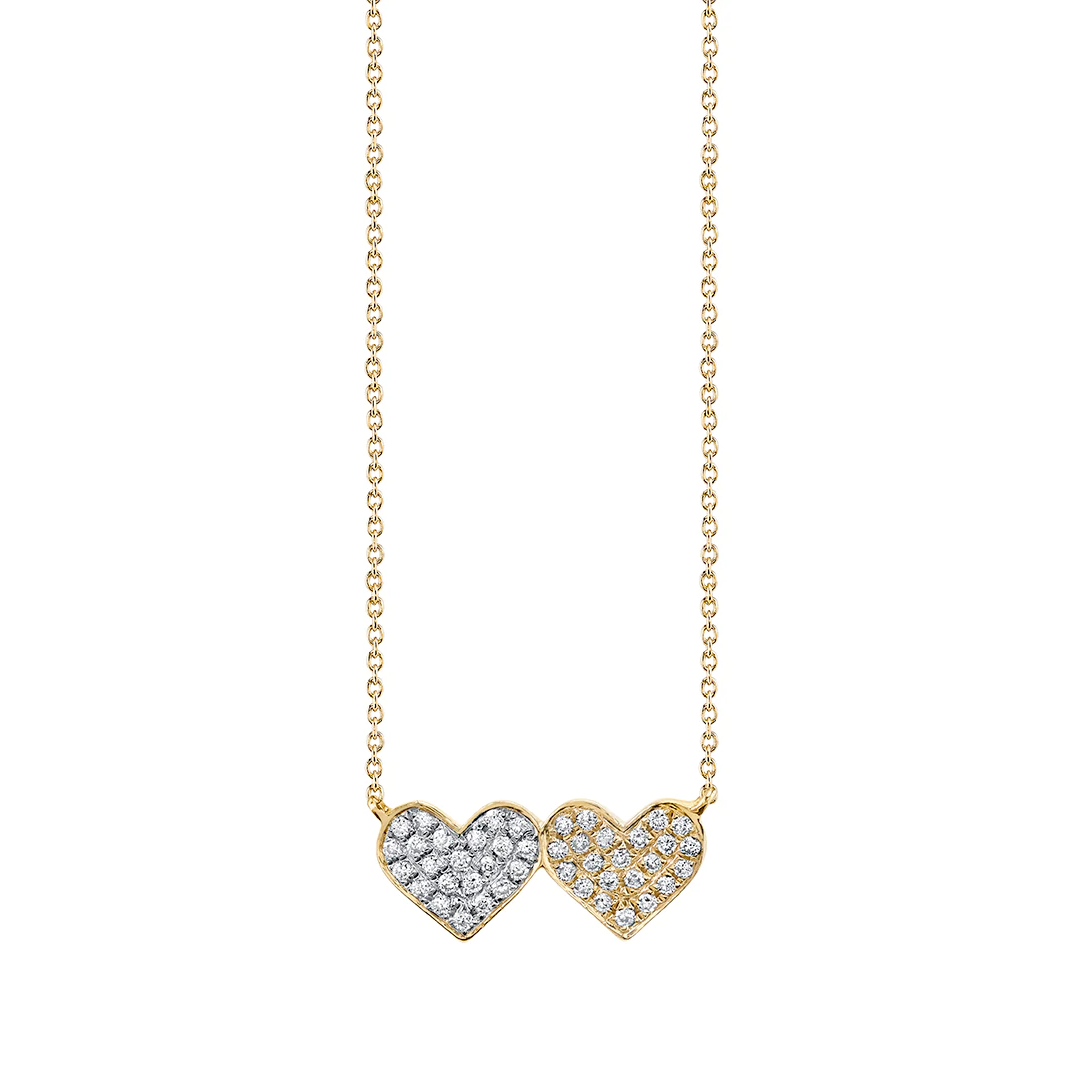 Double Heart Charm Gold & Pavé Diamond Necklace—Medium, Sydney Evan - RSVP Style