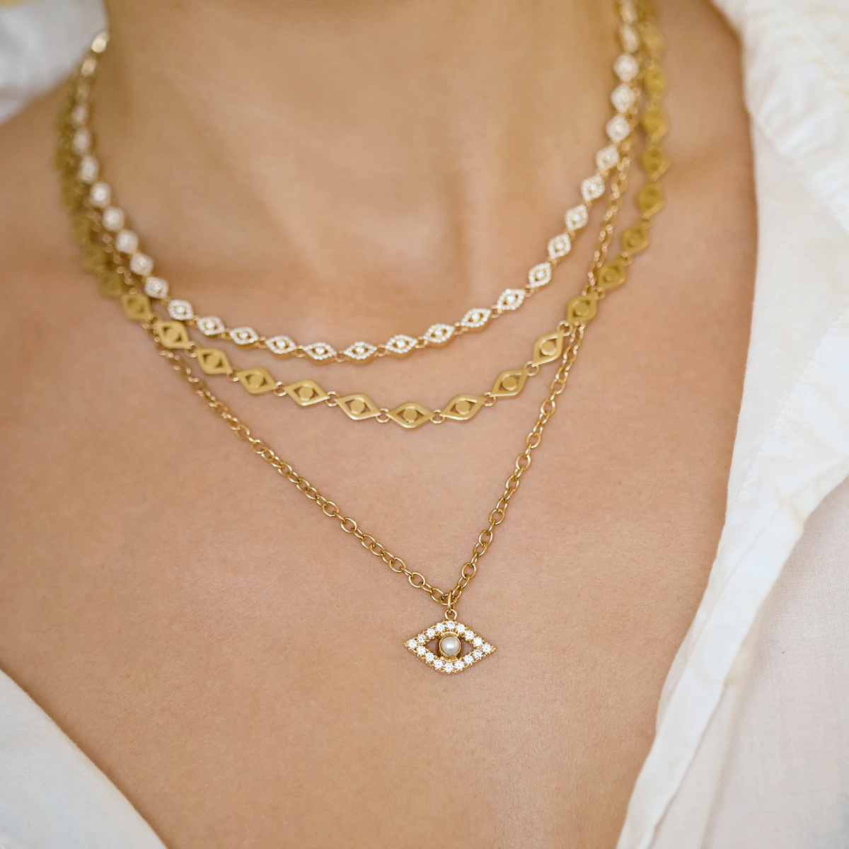 Evil Eye Diamond Bezel Necklace—Extra Large, Sydney Evan - RSVP Style