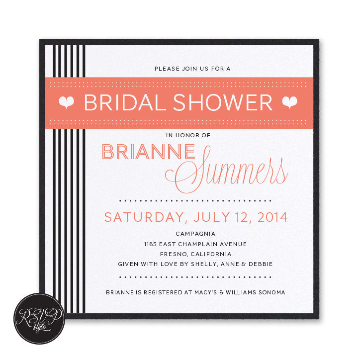 Love Stripes Bridal Shower Invitation - RSVP Style