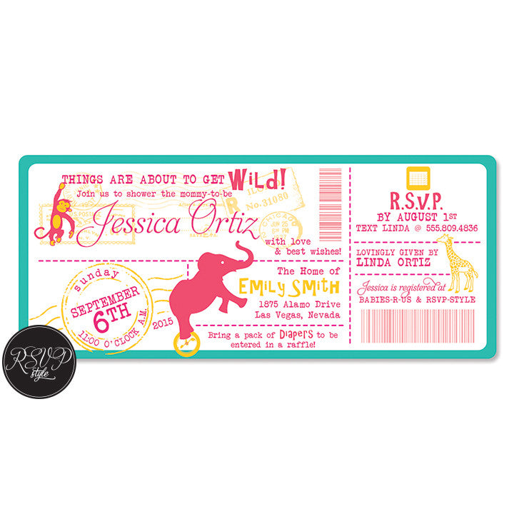 Zoo Ticket Baby Shower Invitation - RSVP Style