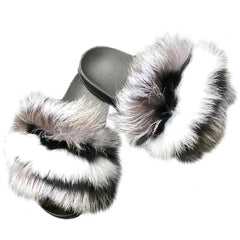 Ash Black Striped POOF Fur Slides, RSVP Style - RSVP Style