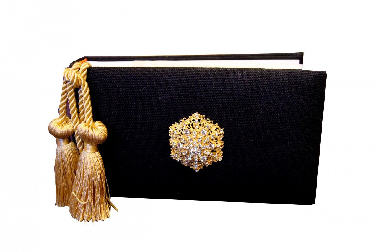 4" x 6" Photo Album Black with Gold Tassels & Brooch - RSVP Style