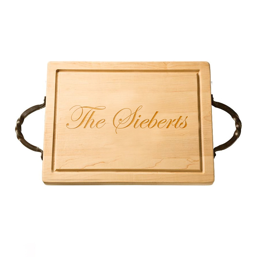 Personalized Rectangular Cutting Board with Handles  |  The Sieberts - RSVP Style