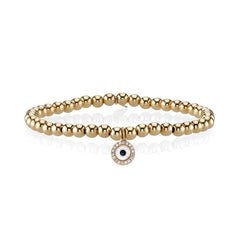 Mini Yellow-Gold & Diamond White Enamel Evil Eye on Gold Beads - RSVP Style