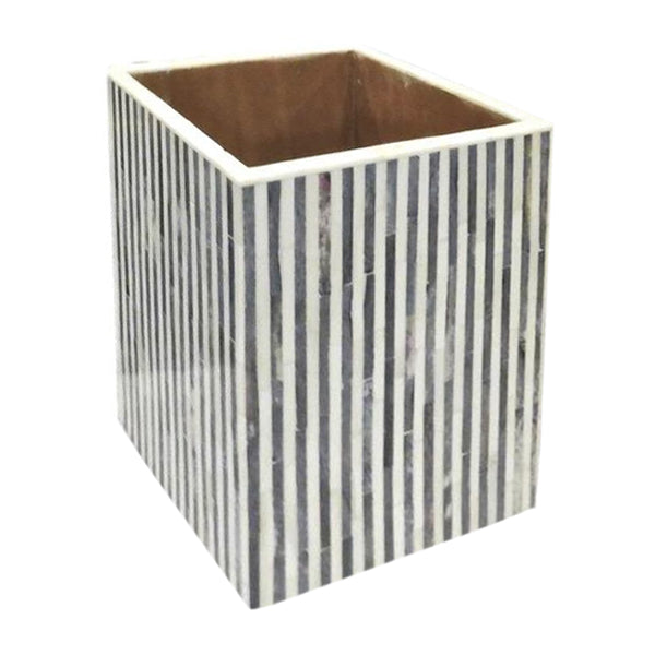 Striped Grey Bone Waste Basket - RSVP Style