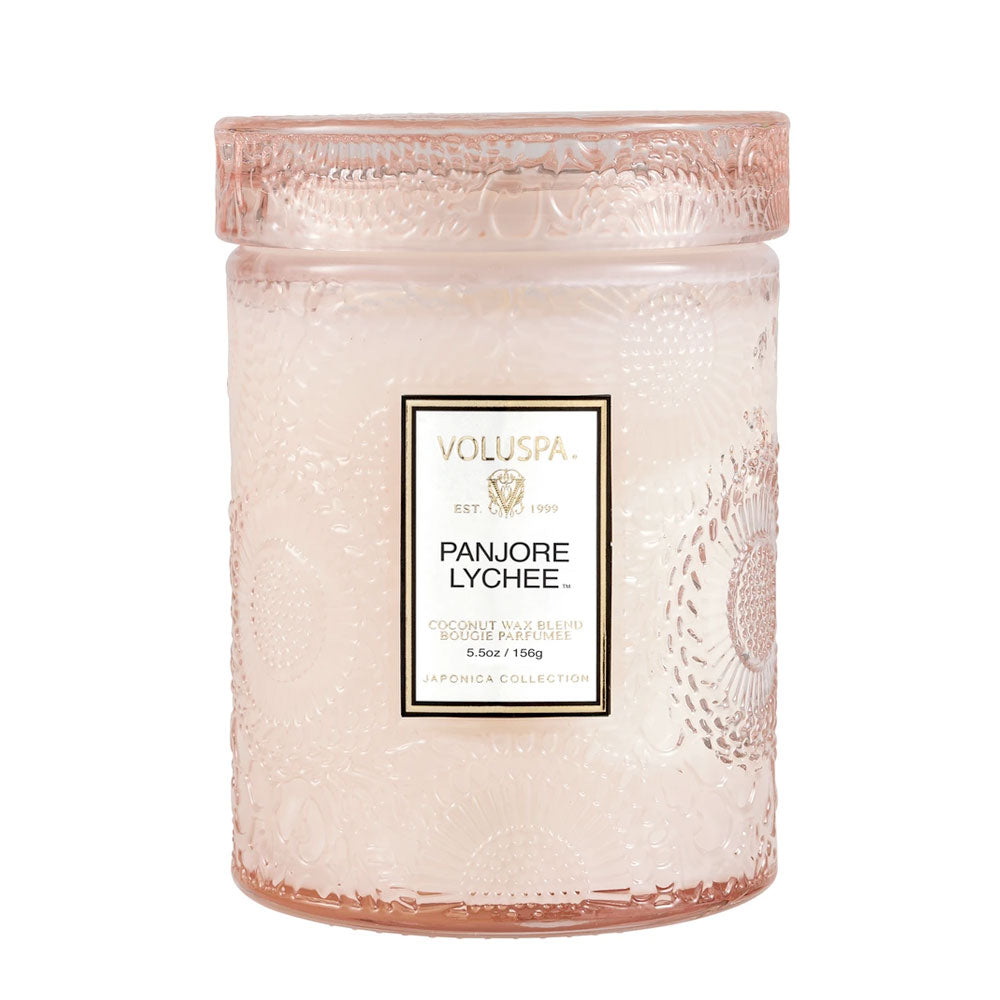 Panjore Lychee  ·  Tall Embossed Jar Candle - RSVP Style