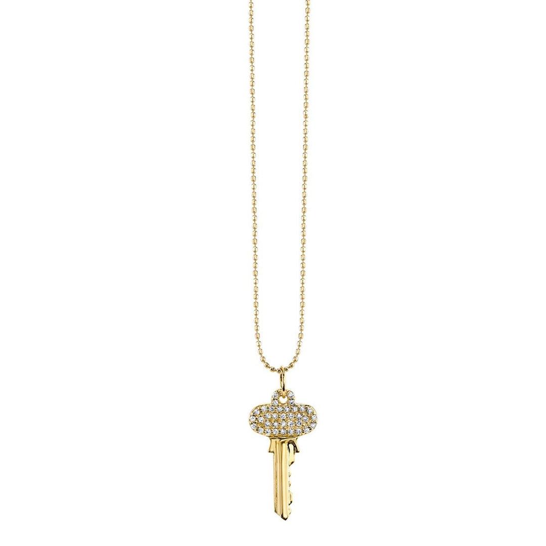 Small Yellow Gold & Diamond Key Necklace - RSVP Style