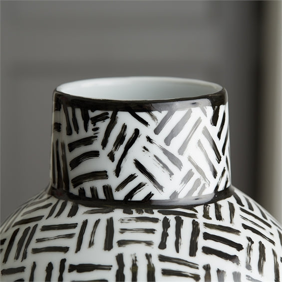 Abstracts Black and White Diagonal Lines Oval Vase - RSVP Style