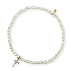 Diamond Tiny Cross & Pearl Bracelet - RSVP Style