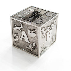 Sterling Silver Baby Block Coin Bank - RSVP Style